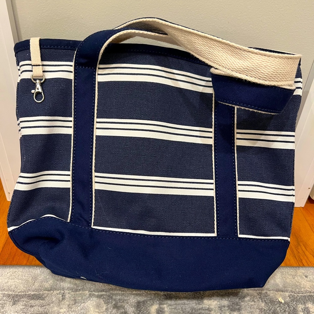 Lands End small tote navy/white striped
